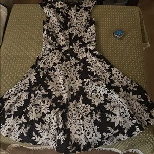 White House, black market fit, and flair, black and white dress